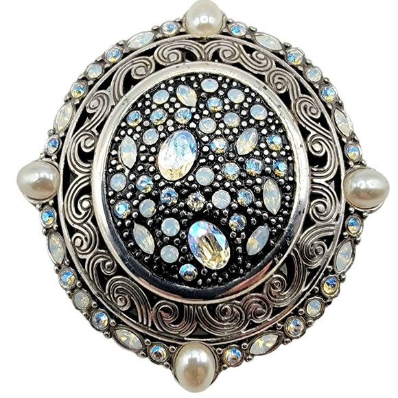 Brighton Silver Tone Oval Clear Crystal Pendant Brooch - Picture 4 of 4